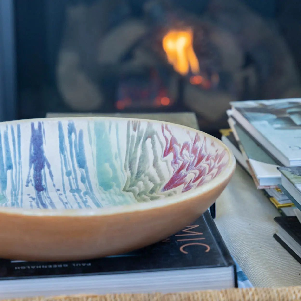 #12 XL Stoneware Hazelnut Decorative Serving Bowl with Pendulum Streaks of Color (Color Spectrum Series) - Dan Pearce Ceramics