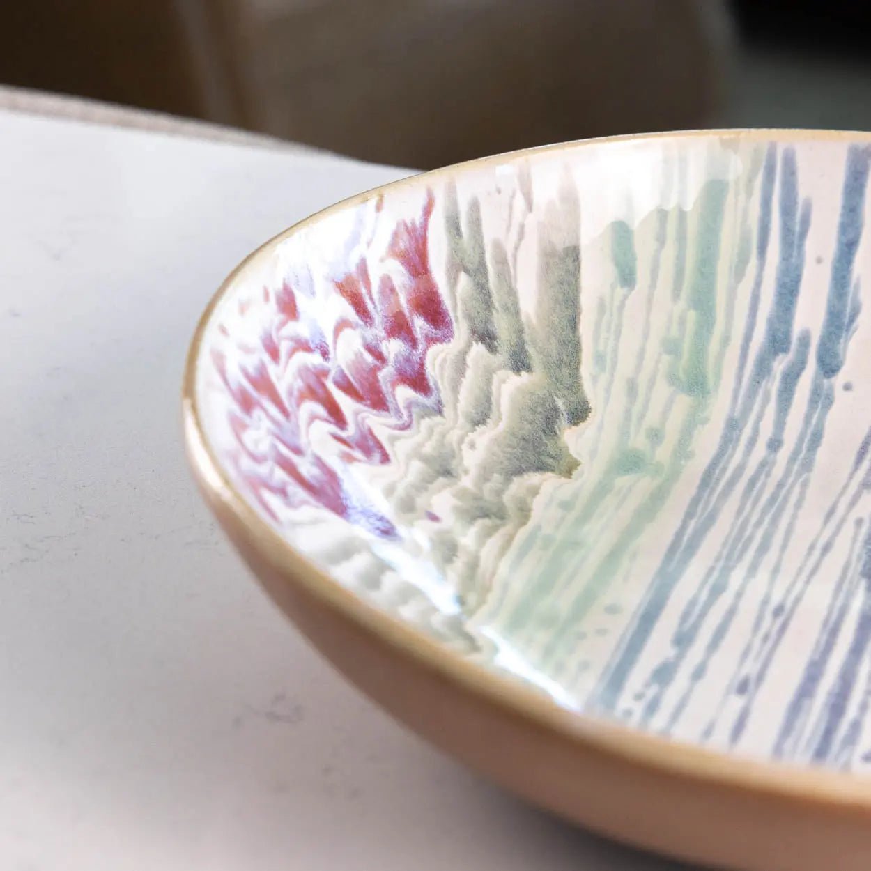 #12 XL Stoneware Hazelnut Decorative Serving Bowl with Pendulum Streaks of Color (Color Spectrum Series) - Dan Pearce Ceramics