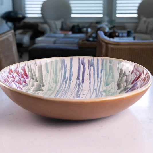 #12 XL Stoneware Hazelnut Decorative Serving Bowl with Pendulum Streaks of Color (Color Spectrum Series) - Dan Pearce Ceramics