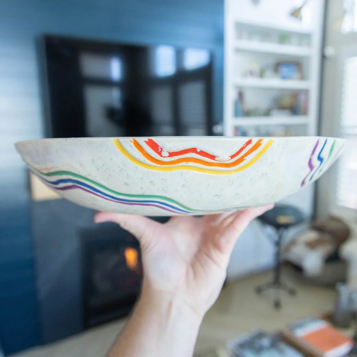 #13 XL Stoneware Rainbow Starburst Decorative Serving Bowl (Color Spectrum Series) - Dan Pearce Ceramics