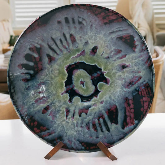 #13 XXL Gray Stoneware Bowl/Platter - Psychedelic Tie - Dye Pattern - (Creative Collection) - Dan Pearce Ceramics