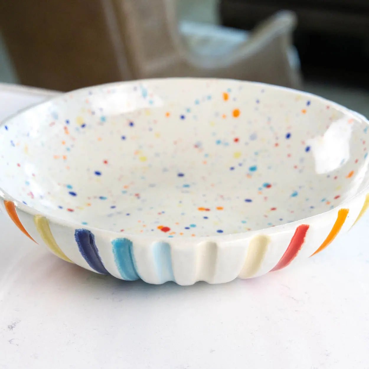 #14 XL Stoneware Fluted Rainbow Decorative Serving Bowl with Rainbow Specks Interior (Color Spectrum Series) - Dan Pearce Ceramics
