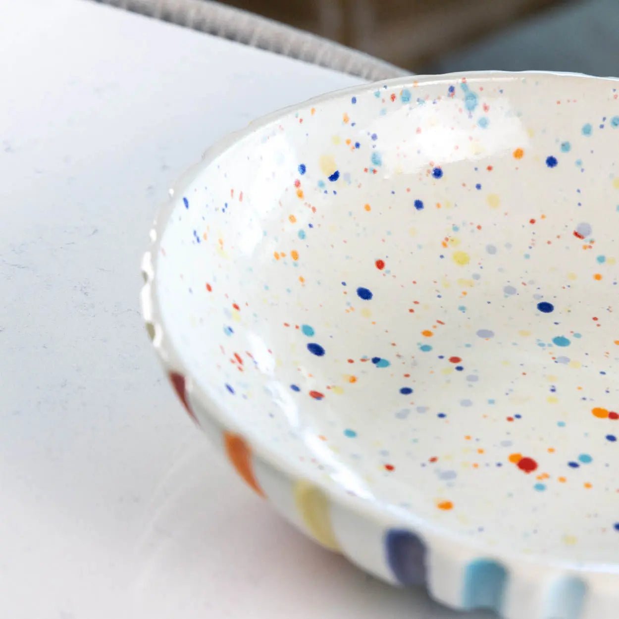 #14 XL Stoneware Fluted Rainbow Decorative Serving Bowl with Rainbow Specks Interior (Color Spectrum Series) - Dan Pearce Ceramics