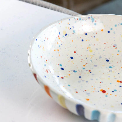 #14 XL Stoneware Fluted Rainbow Decorative Serving Bowl with Rainbow Specks Interior (Color Spectrum Series) - Dan Pearce Ceramics