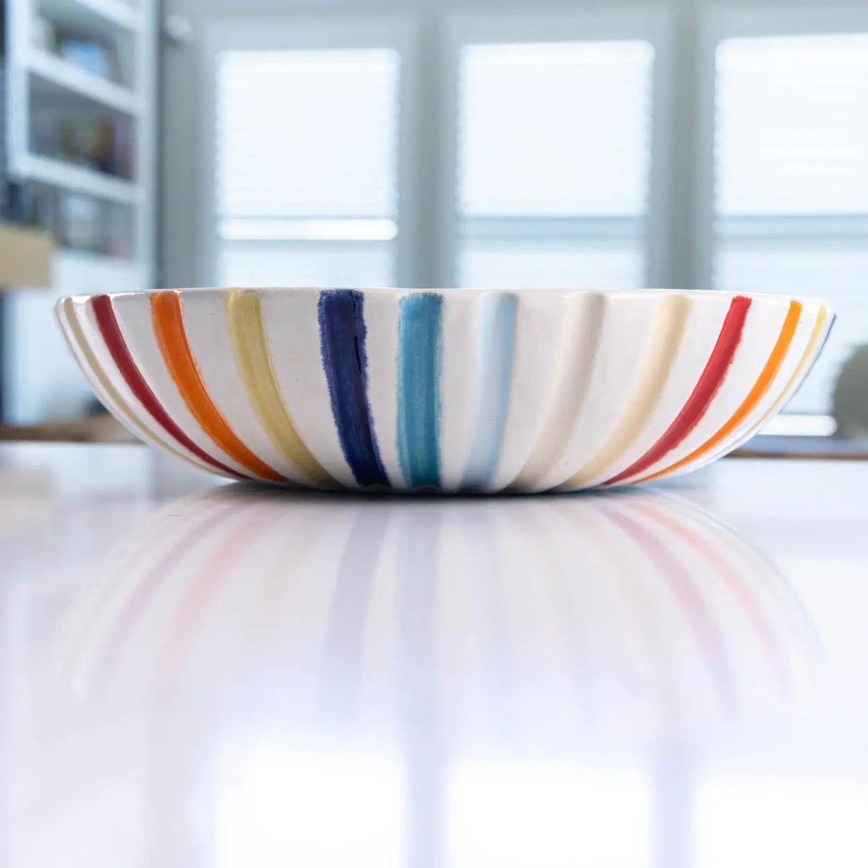 #14 XL Stoneware Fluted Rainbow Decorative Serving Bowl with Rainbow Specks Interior (Color Spectrum Series) - Dan Pearce Ceramics