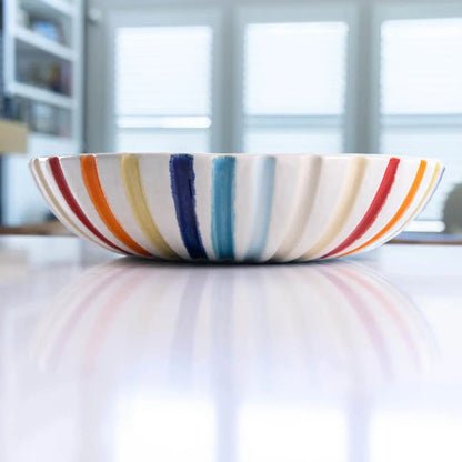 #14 XL Stoneware Fluted Rainbow Decorative Serving Bowl with Rainbow Specks Interior (Color Spectrum Series) - Dan Pearce Ceramics