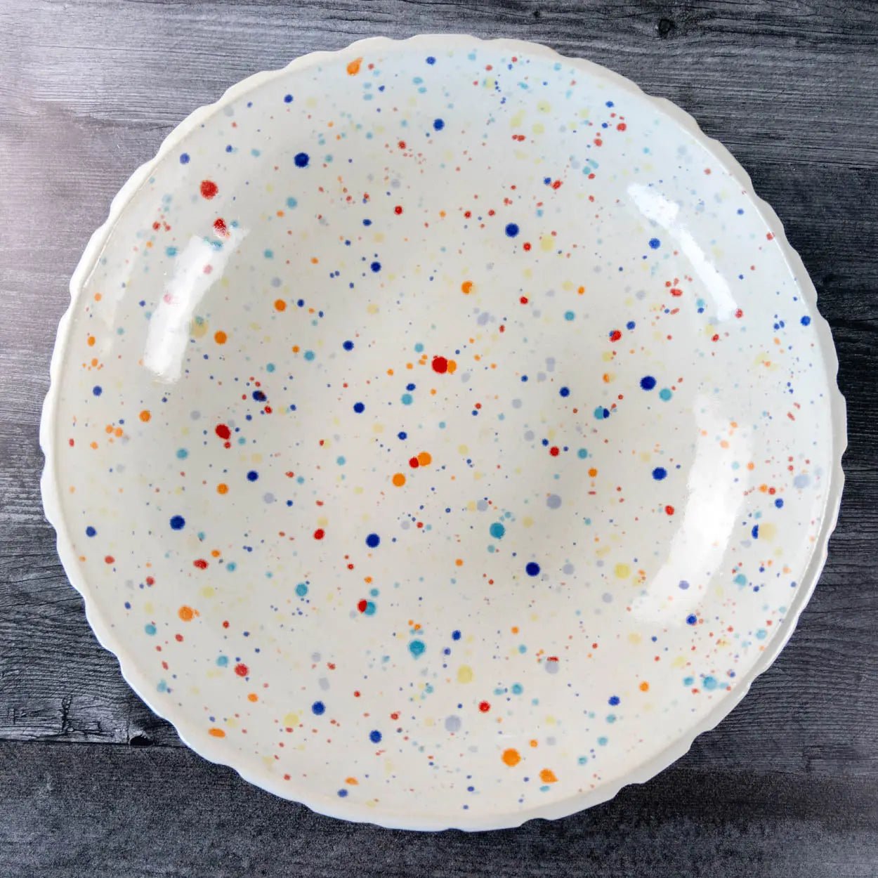 #14 XL Stoneware Fluted Rainbow Decorative Serving Bowl with Rainbow Specks Interior (Color Spectrum Series) - Dan Pearce Ceramics