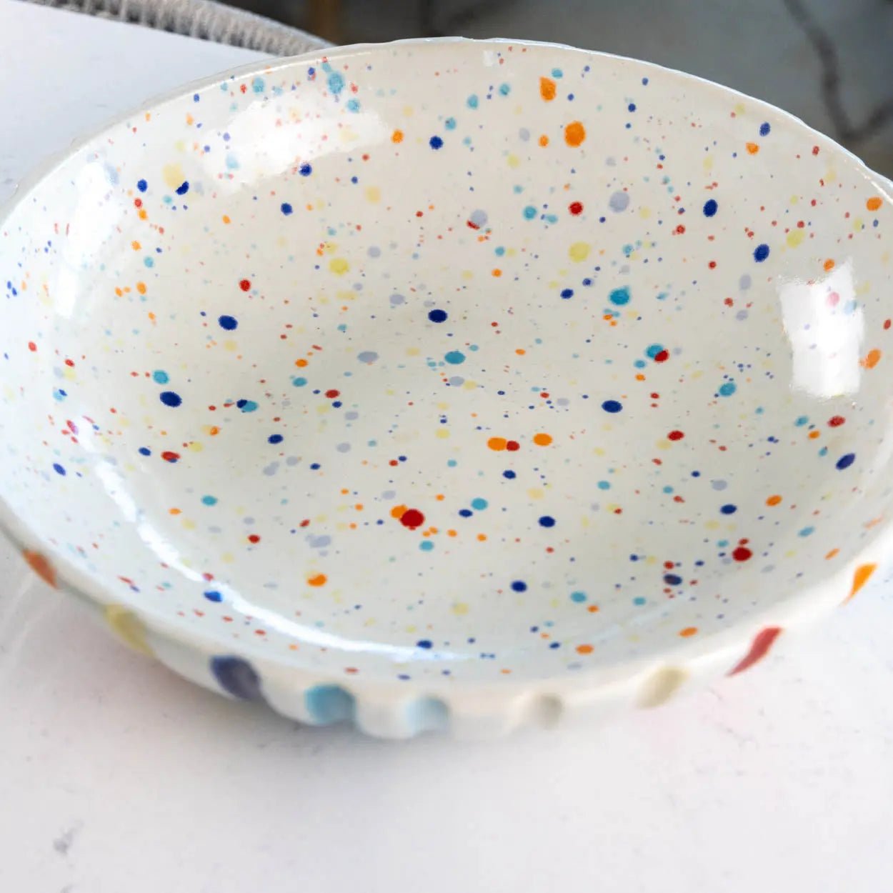 #14 XL Stoneware Fluted Rainbow Decorative Serving Bowl with Rainbow Specks Interior (Color Spectrum Series) - Dan Pearce Ceramics
