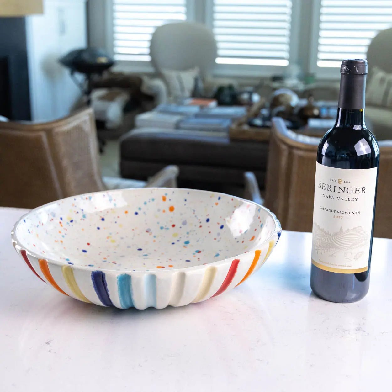 #14 XL Stoneware Fluted Rainbow Decorative Serving Bowl with Rainbow Specks Interior (Color Spectrum Series) - Dan Pearce Ceramics
