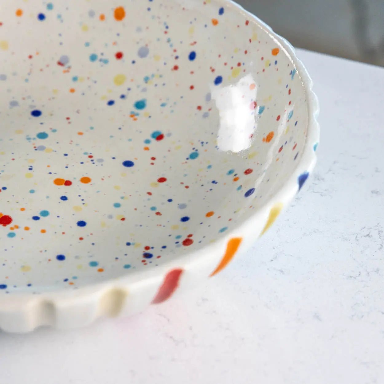 #14 XL Stoneware Fluted Rainbow Decorative Serving Bowl with Rainbow Specks Interior (Color Spectrum Series) - Dan Pearce Ceramics
