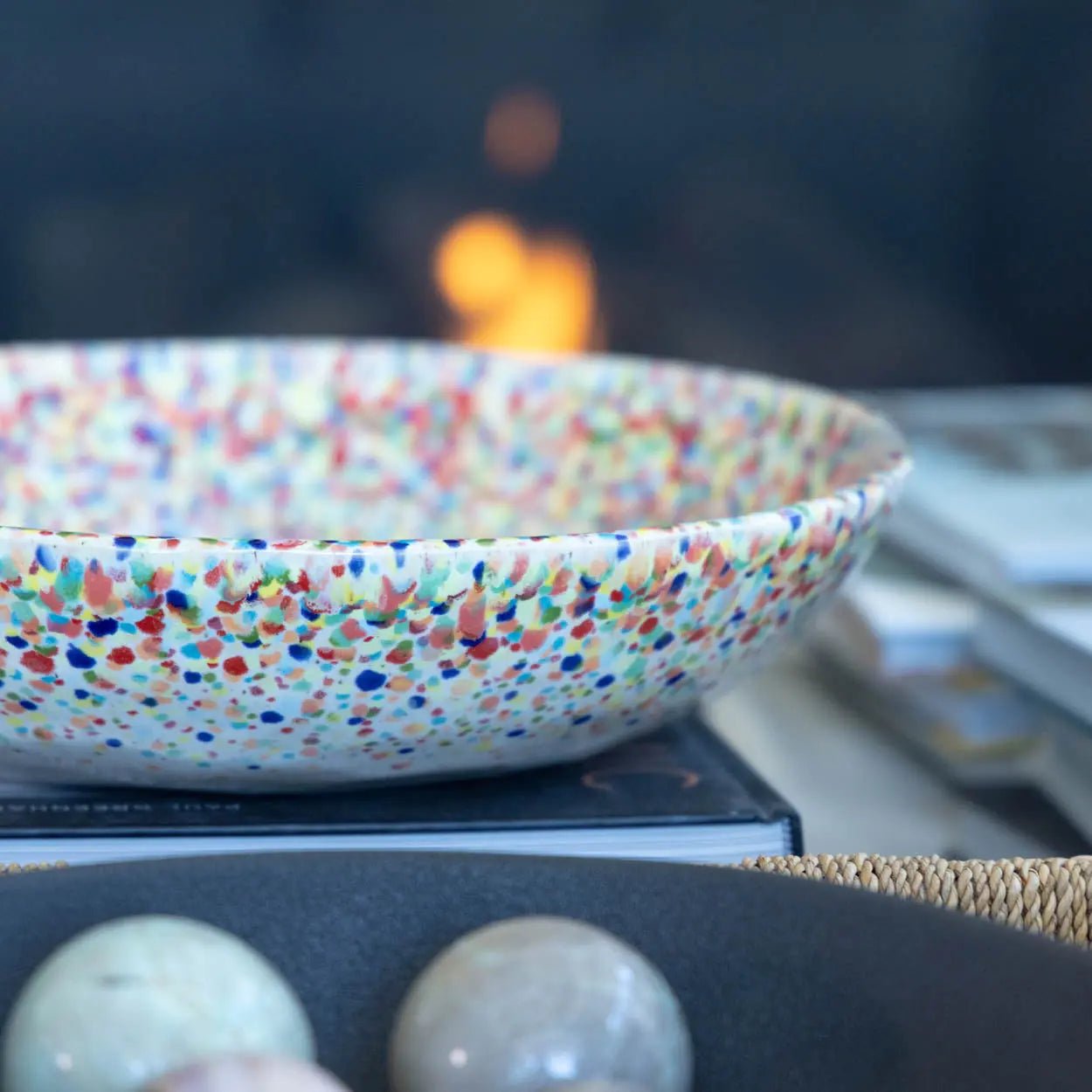 #15 XL Stoneware Rainbow Sprinkles/Dots Decorative Serving Bowl (Color Spectrum Series) - Dan Pearce Ceramics