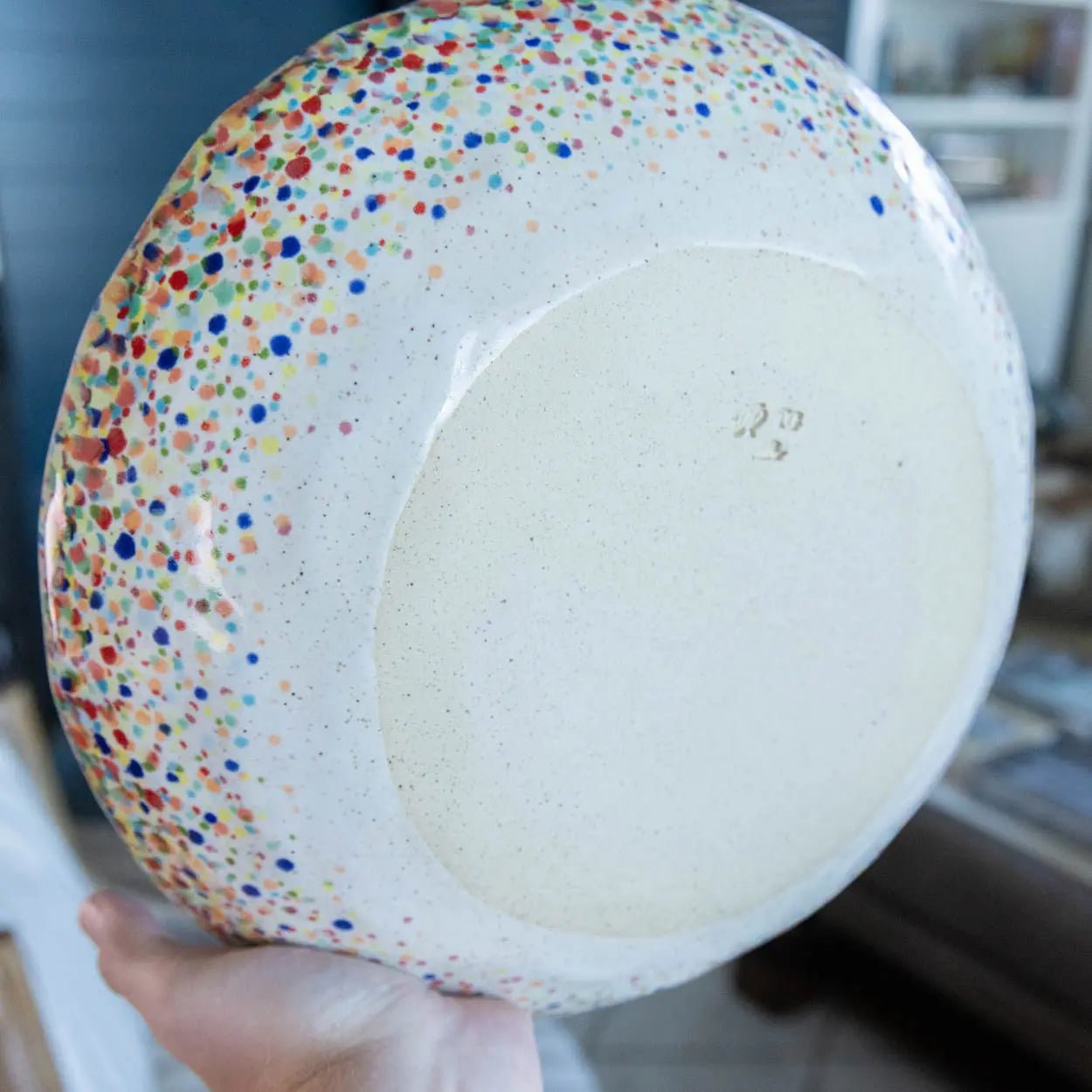 #15 XL Stoneware Rainbow Sprinkles/Dots Decorative Serving Bowl (Color Spectrum Series) - Dan Pearce Ceramics
