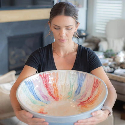 #16 GIANT 18 Quart Stoneware Decorative Serving Bowl - "Moby Dick" ombre blue exterior rainbow interior (Color Spectrum Series) SECONDS - Dan Pearce Ceramics