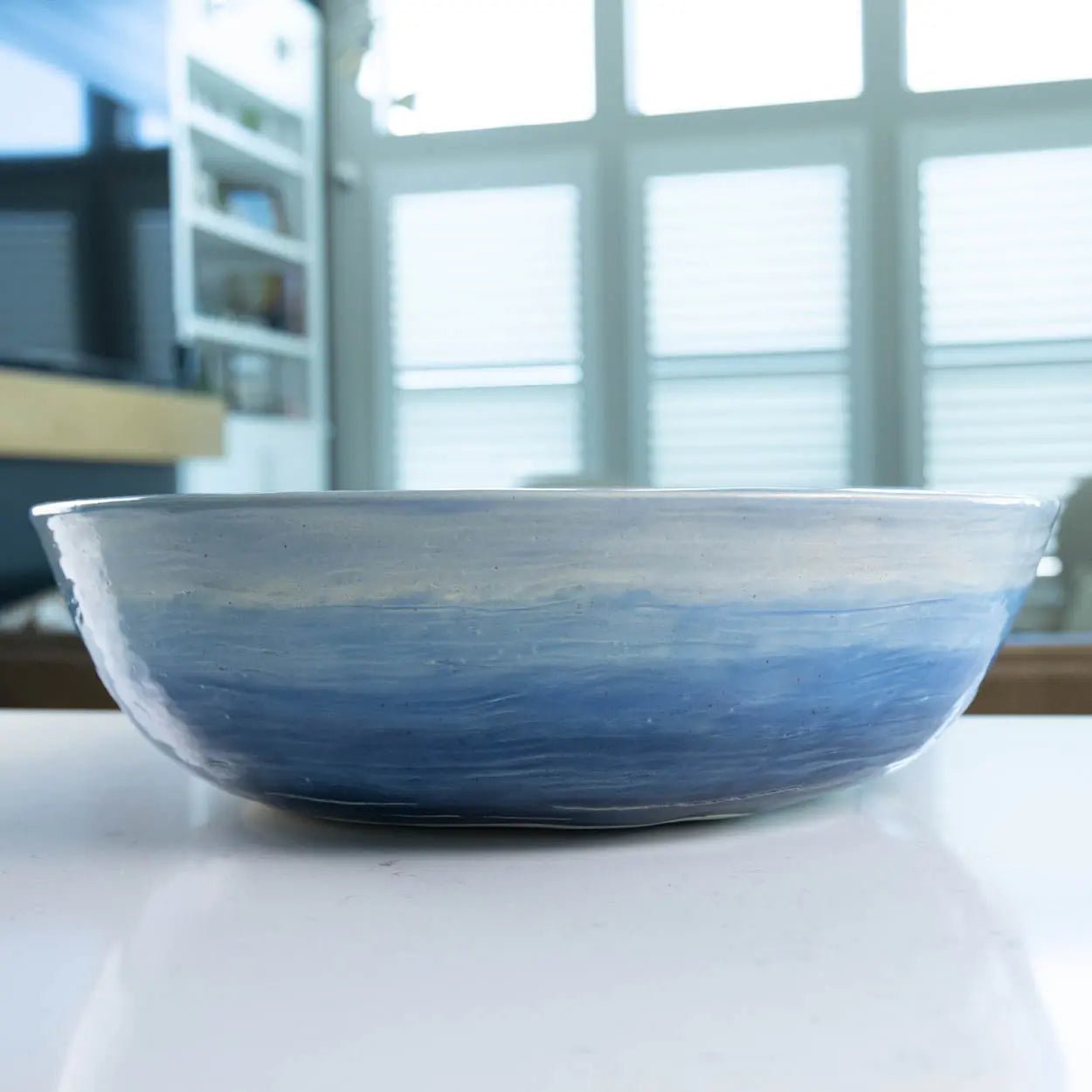 #16 GIANT 18 Quart Stoneware Decorative Serving Bowl - "Moby Dick" ombre blue exterior rainbow interior (Color Spectrum Series) SECONDS - Dan Pearce Ceramics