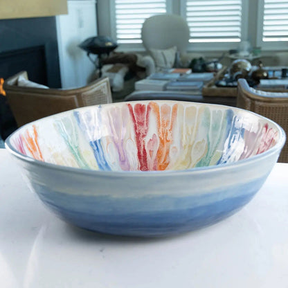 #16 GIANT 18 Quart Stoneware Decorative Serving Bowl - "Moby Dick" ombre blue exterior rainbow interior (Color Spectrum Series) SECONDS - Dan Pearce Ceramics