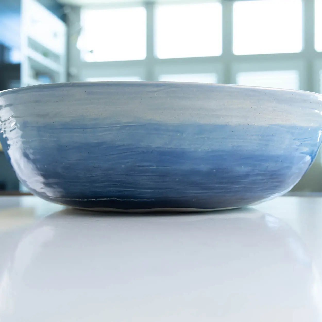 #16 GIANT 18 Quart Stoneware Decorative Serving Bowl - "Moby Dick" ombre blue exterior rainbow interior (Color Spectrum Series) SECONDS - Dan Pearce Ceramics