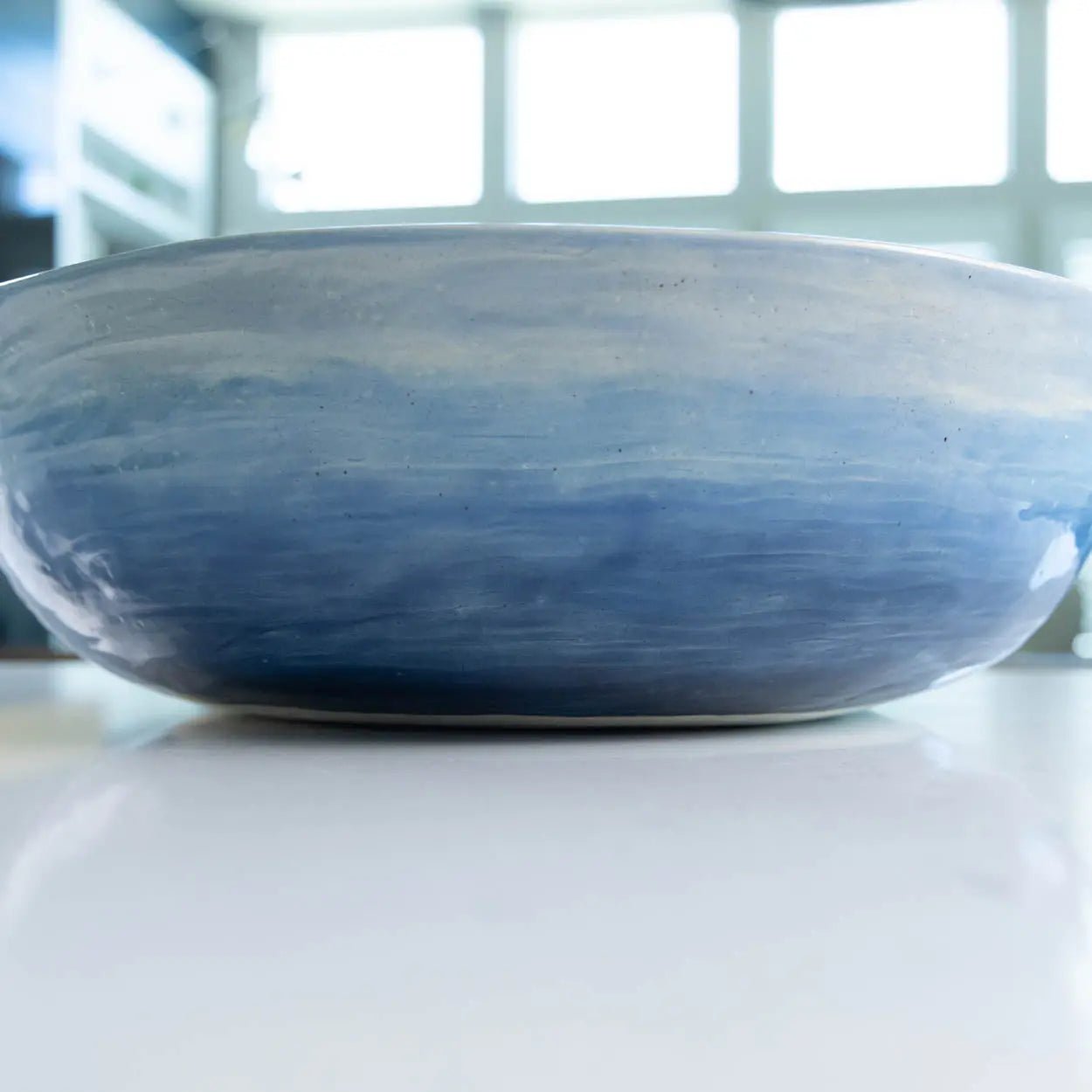 #16 GIANT 18 Quart Stoneware Decorative Serving Bowl - "Moby Dick" ombre blue exterior rainbow interior (Color Spectrum Series) SECONDS - Dan Pearce Ceramics