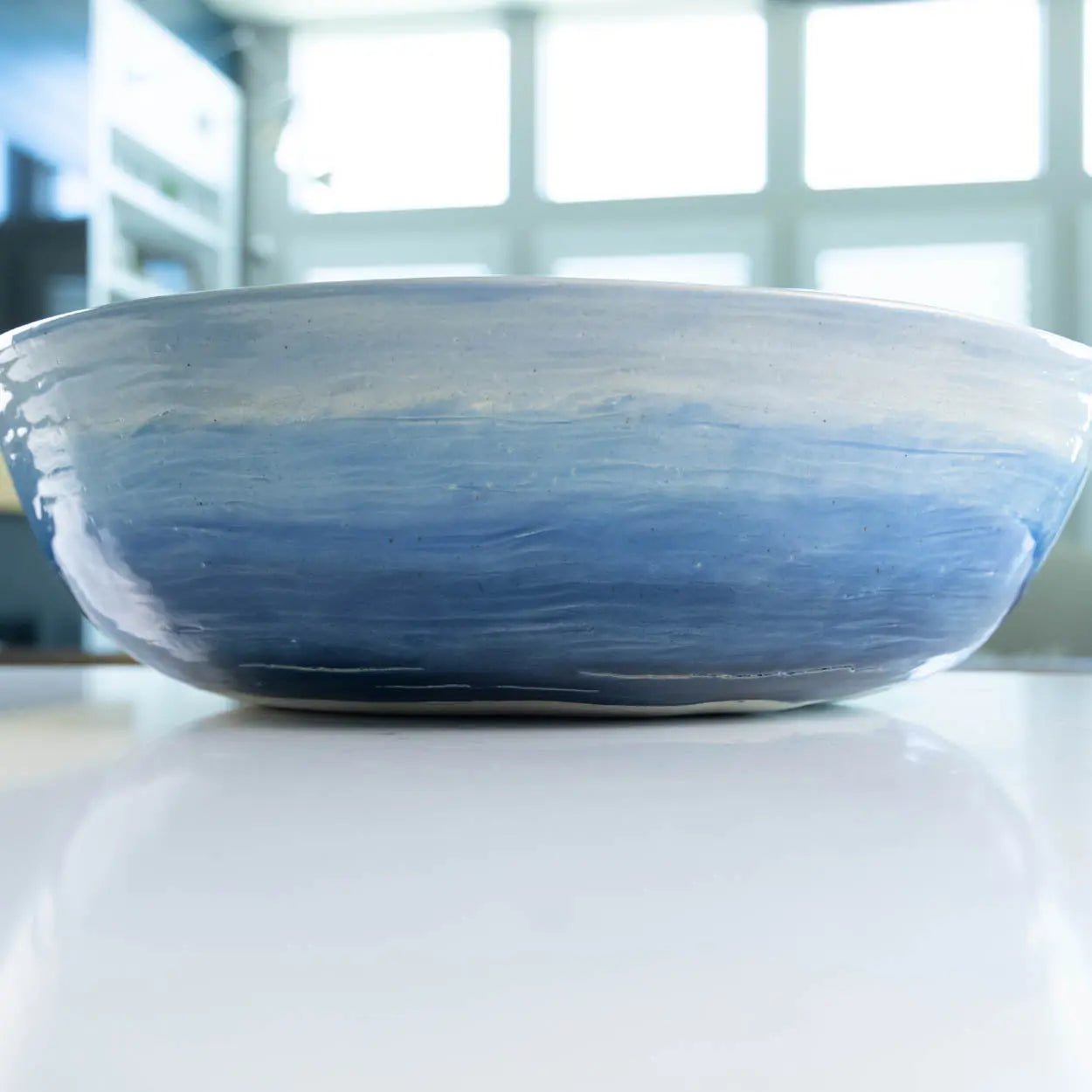 #16 GIANT 18 Quart Stoneware Decorative Serving Bowl - "Moby Dick" ombre blue exterior rainbow interior (Color Spectrum Series) SECONDS - Dan Pearce Ceramics