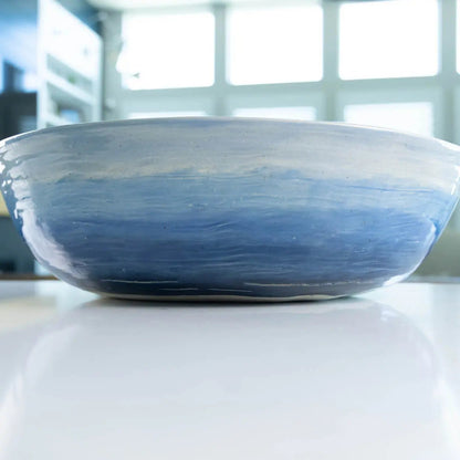 #16 GIANT 18 Quart Stoneware Decorative Serving Bowl - "Moby Dick" ombre blue exterior rainbow interior (Color Spectrum Series) SECONDS - Dan Pearce Ceramics