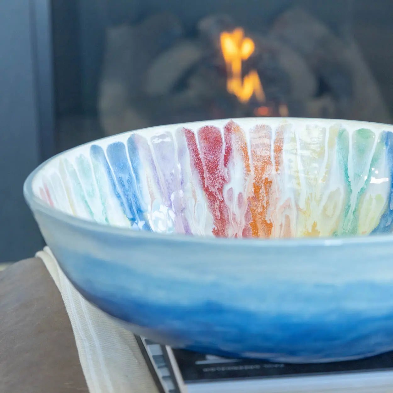 #16 GIANT 18 Quart Stoneware Decorative Serving Bowl - "Moby Dick" ombre blue exterior rainbow interior (Color Spectrum Series) SECONDS - Dan Pearce Ceramics