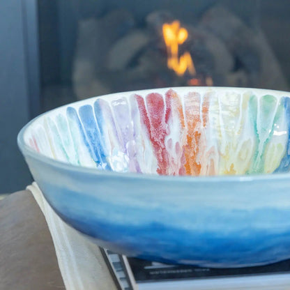 #16 GIANT 18 Quart Stoneware Decorative Serving Bowl - "Moby Dick" ombre blue exterior rainbow interior (Color Spectrum Series) SECONDS - Dan Pearce Ceramics