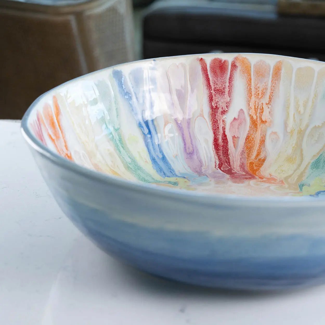 #16 GIANT 18 Quart Stoneware Decorative Serving Bowl - "Moby Dick" ombre blue exterior rainbow interior (Color Spectrum Series) SECONDS - Dan Pearce Ceramics
