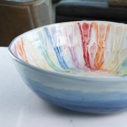 #16 GIANT 18 Quart Stoneware Decorative Serving Bowl - "Moby Dick" ombre blue exterior rainbow interior (Color Spectrum Series) SECONDS - Dan Pearce Ceramics