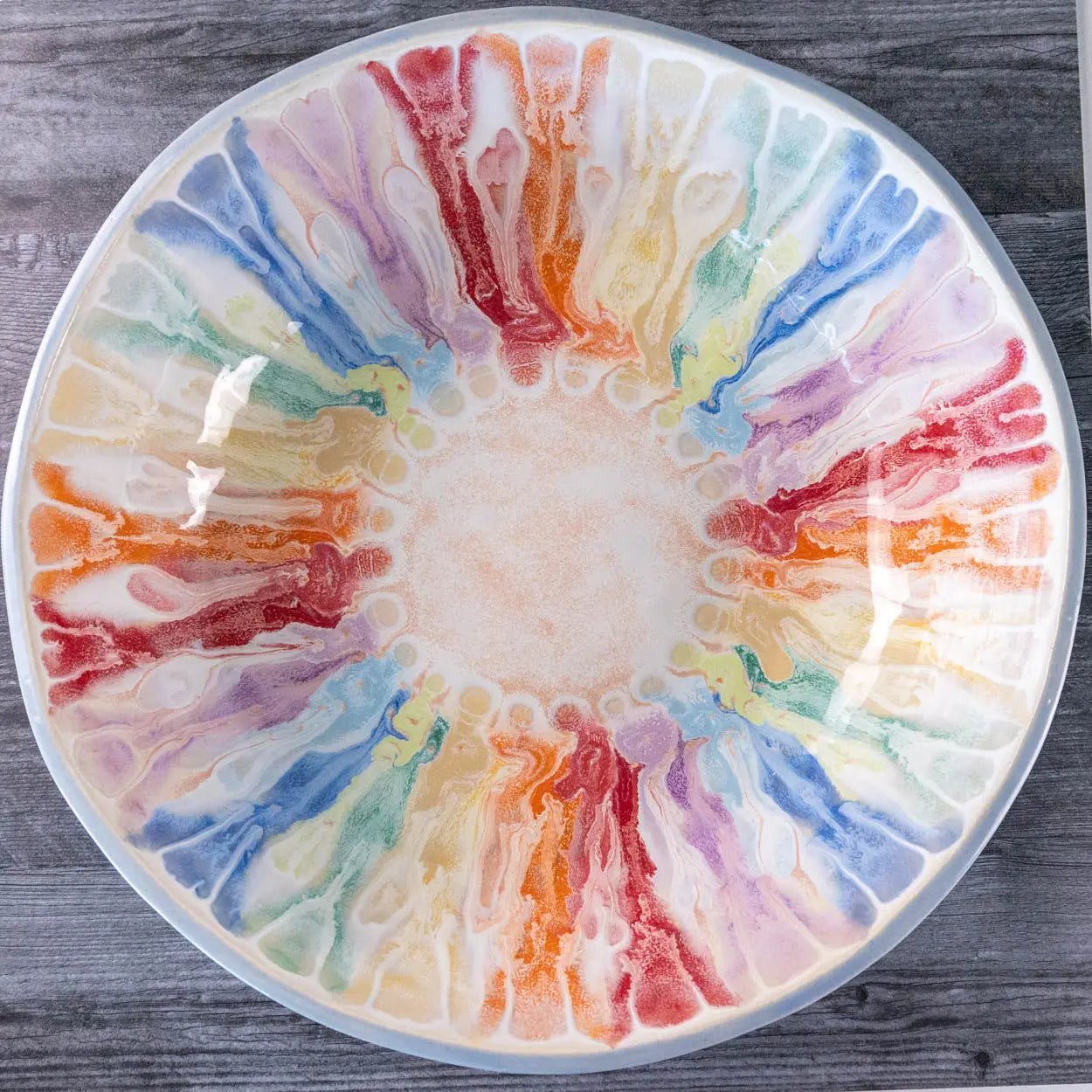 #16 GIANT 18 Quart Stoneware Decorative Serving Bowl - "Moby Dick" ombre blue exterior rainbow interior (Color Spectrum Series) SECONDS - Dan Pearce Ceramics