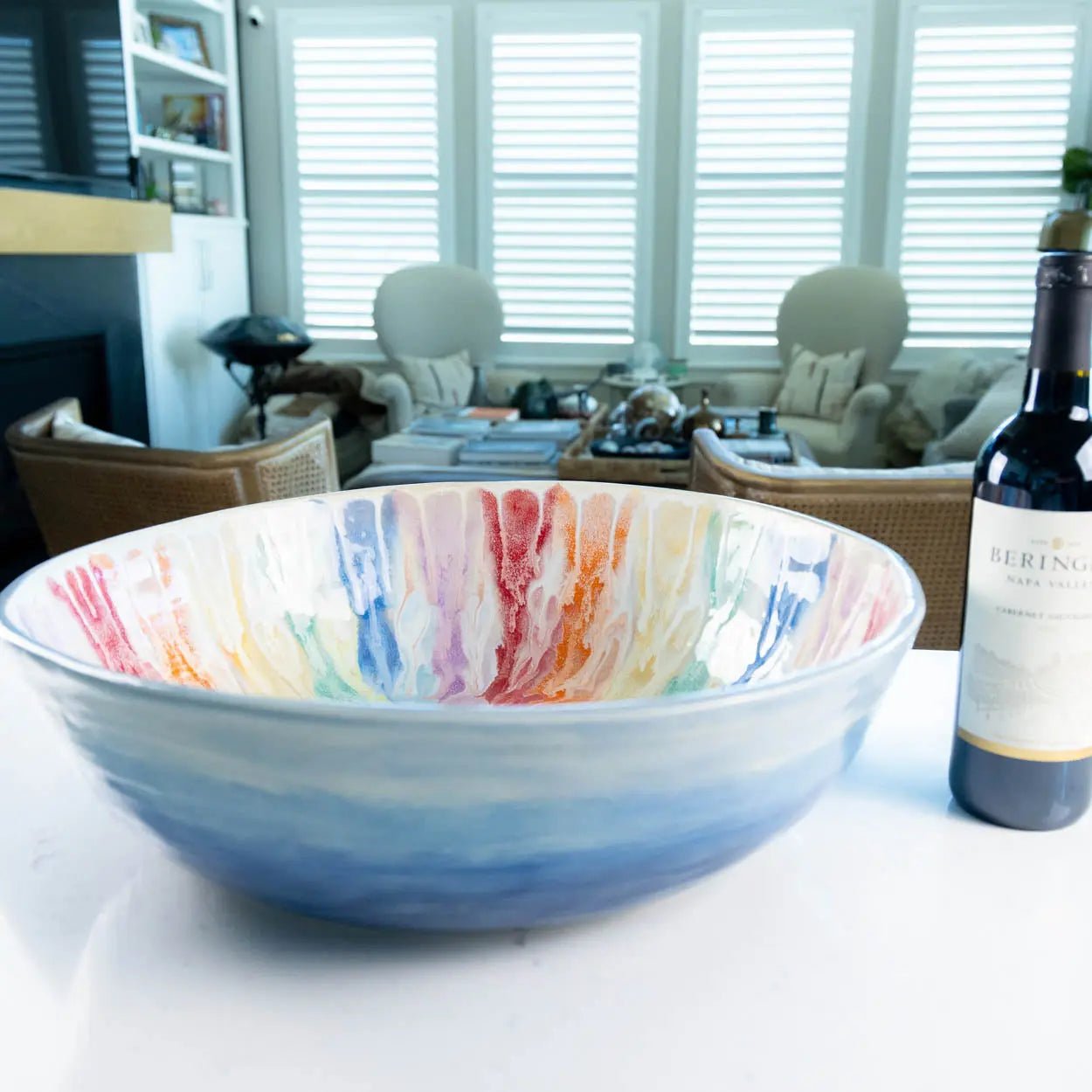 #16 GIANT 18 Quart Stoneware Decorative Serving Bowl - "Moby Dick" ombre blue exterior rainbow interior (Color Spectrum Series) SECONDS - Dan Pearce Ceramics