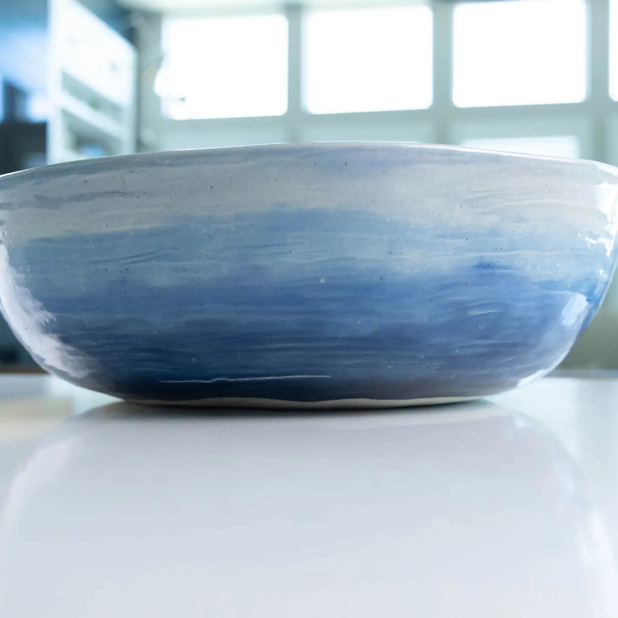 #16 GIANT 18 Quart Stoneware Decorative Serving Bowl - "Moby Dick" ombre blue exterior rainbow interior (Color Spectrum Series) SECONDS - Dan Pearce Ceramics