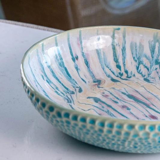 #17 XL Stoneware Teal/Turquoise Textured Decorative Serving Bowl (Color Spectrum Series) - Dan Pearce Ceramics