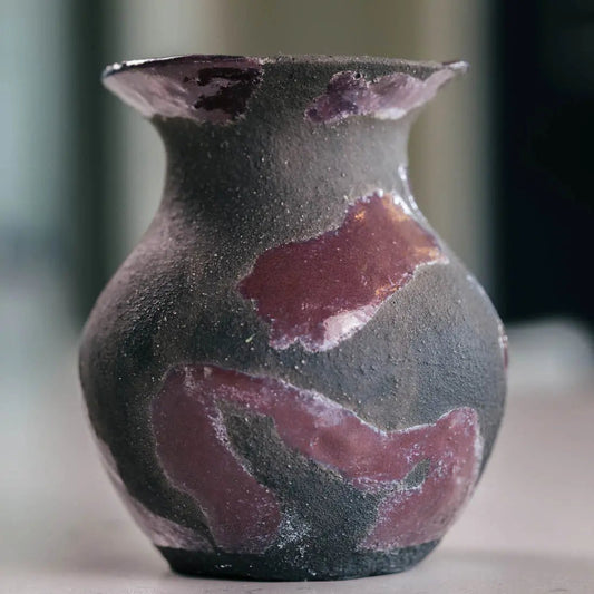 #21 Small Decorative Boiled Raku Pot - Charcoals & Dark Purple - (Creative Collection) - Dan Pearce Ceramics