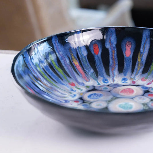 #22 XL Stoneware Rainbow Alchemy on Obsidian Decorative Serving Bowl (Color Spectrum Series) - Dan Pearce Ceramics