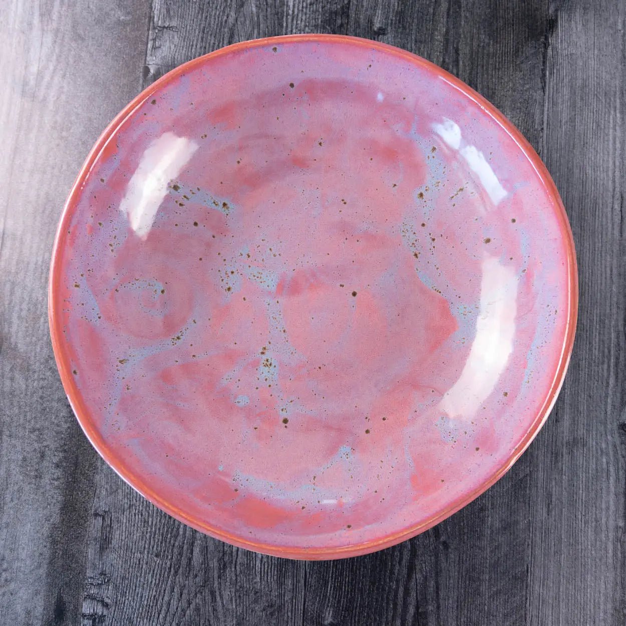 #23 XL Stoneware Abstract Art Exterior with Pinks and Blues Inside Decorative Serving Bowl (Color Spectrum Series) - Dan Pearce Ceramics