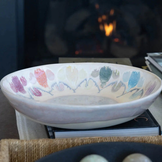 #25 XL Stoneware Subdued Colors Running on Cream Decorative Serving Bowl (Color Spectrum Series) - Dan Pearce Ceramics
