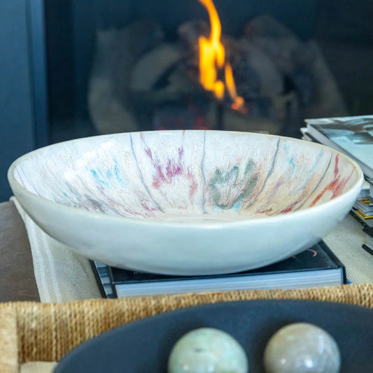 #26 XL Stoneware Subdued Colors on Cream Decorative Serving Bowl (Color Spectrum Series) SECONDS - Dan Pearce Ceramics