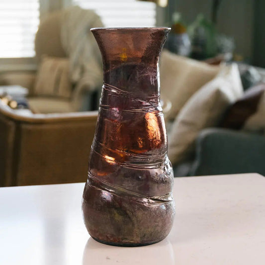 #28 XL Decorative Raku Rubber Band Vase/Pot - Coppers, Purples, Grays - (Creative Collection) - Dan Pearce Ceramics