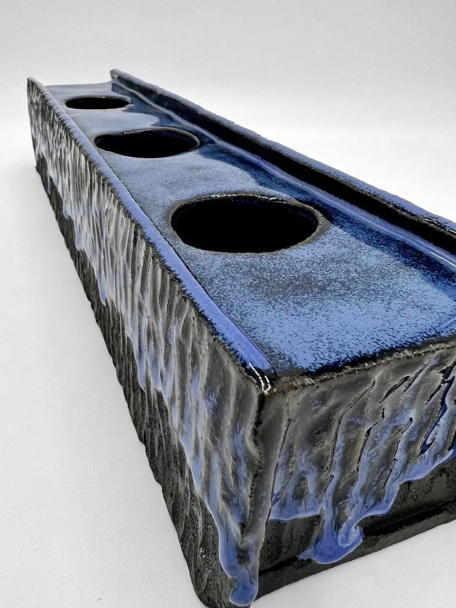 3 - Plant Slab - Built Hand - Carved Planter (Extra - long midnight blue & black) - Dan Pearce Ceramics