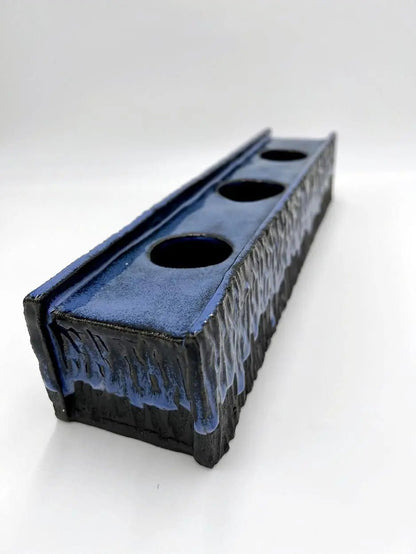 3 - Plant Slab - Built Hand - Carved Planter (Extra - long midnight blue & black) - Dan Pearce Ceramics