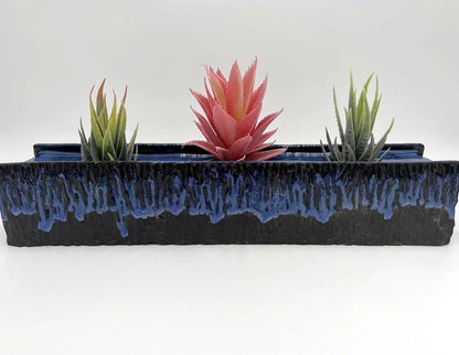 3 - Plant Slab - Built Hand - Carved Planter (Extra - long midnight blue & black) - Dan Pearce Ceramics