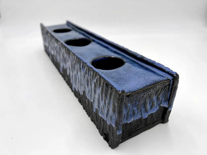 3 - Plant Slab - Built Hand - Carved Planter (Extra - long midnight blue & black) - Dan Pearce Ceramics