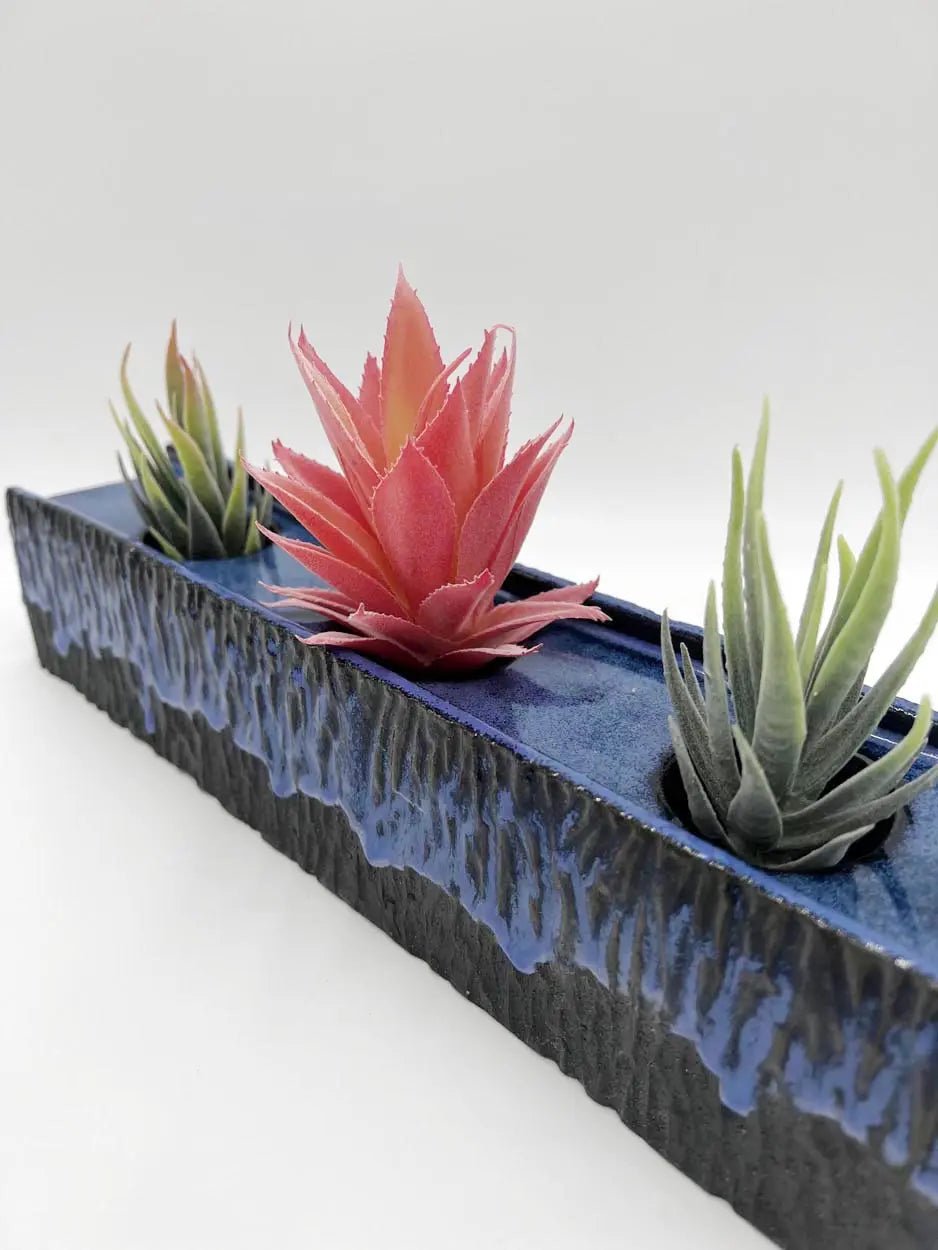 3 - Plant Slab - Built Hand - Carved Planter (Extra - long midnight blue & black) - Dan Pearce Ceramics