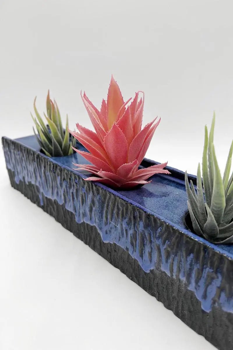 3 - Plant Slab - Built Hand - Carved Planter (Extra - long midnight blue & black) - Dan Pearce Ceramics