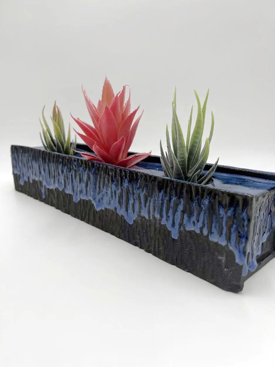 3 - Plant Slab - Built Hand - Carved Planter (Extra - long midnight blue & black) - Dan Pearce Ceramics