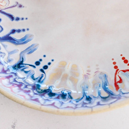 #31 XL Stoneware Decorative Serving Bowl Drippy Blues, Purples, Reds, and Pinks (Color Spectrum Series) - Dan Pearce Ceramics
