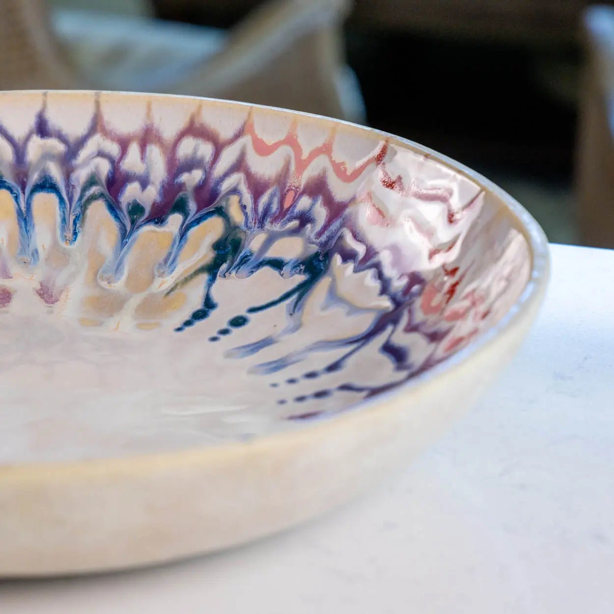 #31 XL Stoneware Decorative Serving Bowl Drippy Blues, Purples, Reds, and Pinks (Color Spectrum Series) - Dan Pearce Ceramics