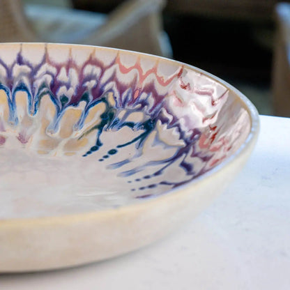 #31 XL Stoneware Decorative Serving Bowl Drippy Blues, Purples, Reds, and Pinks (Color Spectrum Series) - Dan Pearce Ceramics