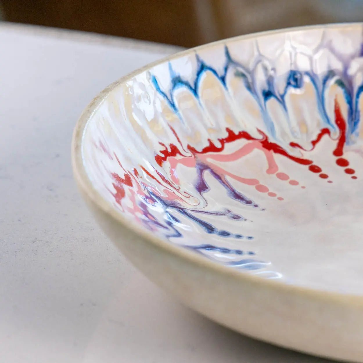 #31 XL Stoneware Decorative Serving Bowl Drippy Blues, Purples, Reds, and Pinks (Color Spectrum Series) - Dan Pearce Ceramics