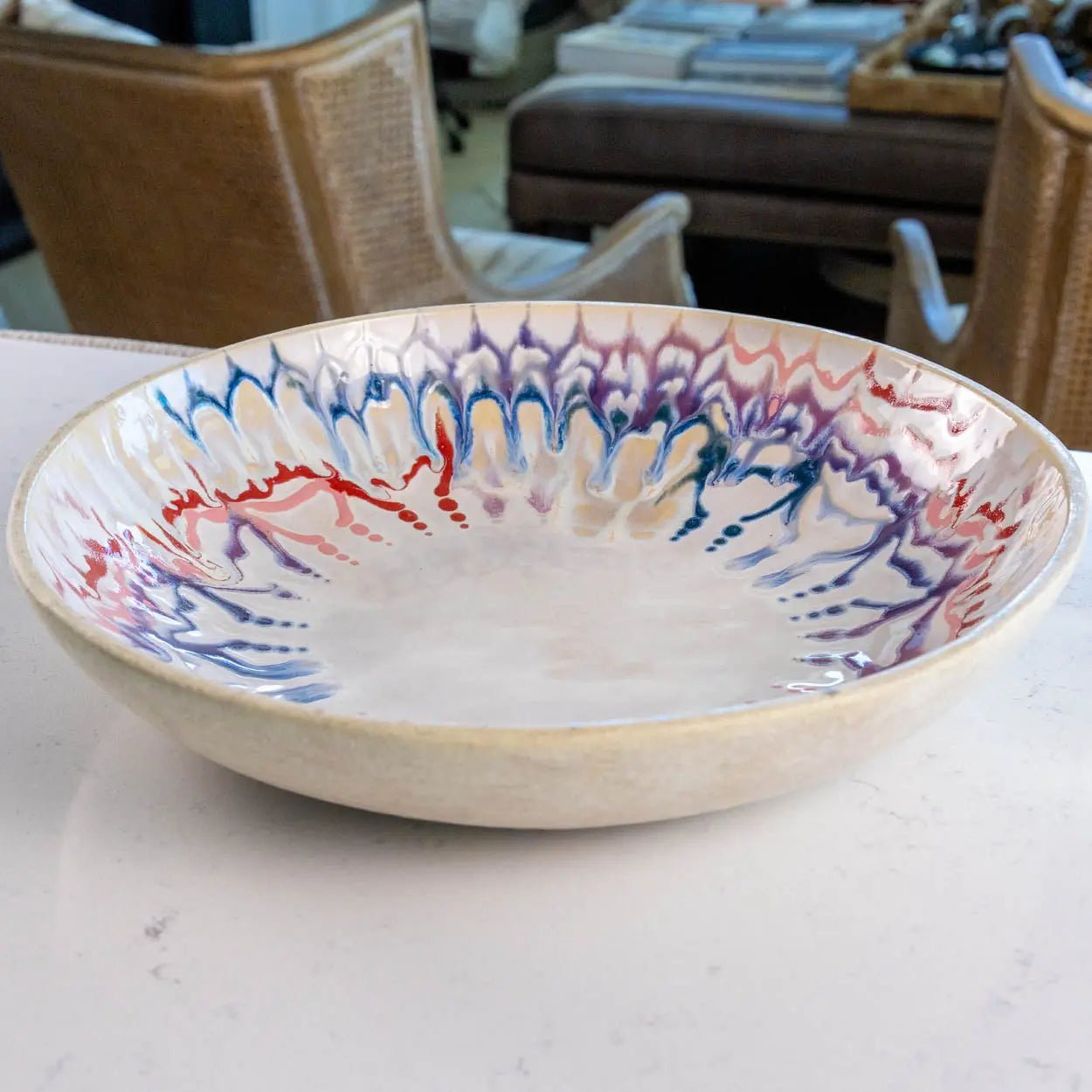 #31 XL Stoneware Decorative Serving Bowl Drippy Blues, Purples, Reds, and Pinks (Color Spectrum Series) - Dan Pearce Ceramics