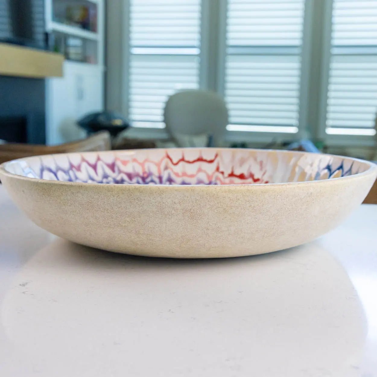 #31 XL Stoneware Decorative Serving Bowl Drippy Blues, Purples, Reds, and Pinks (Color Spectrum Series) - Dan Pearce Ceramics